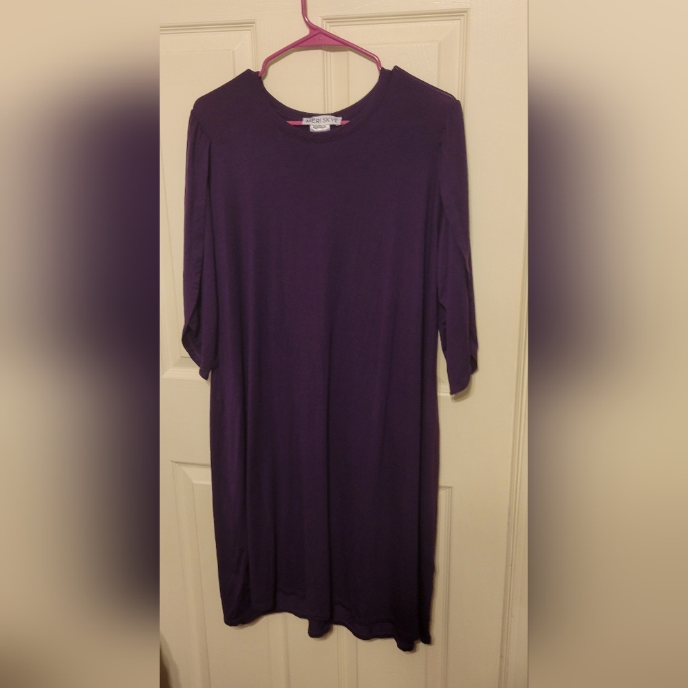 Casual Purple Long Sleeve Dolman Dress